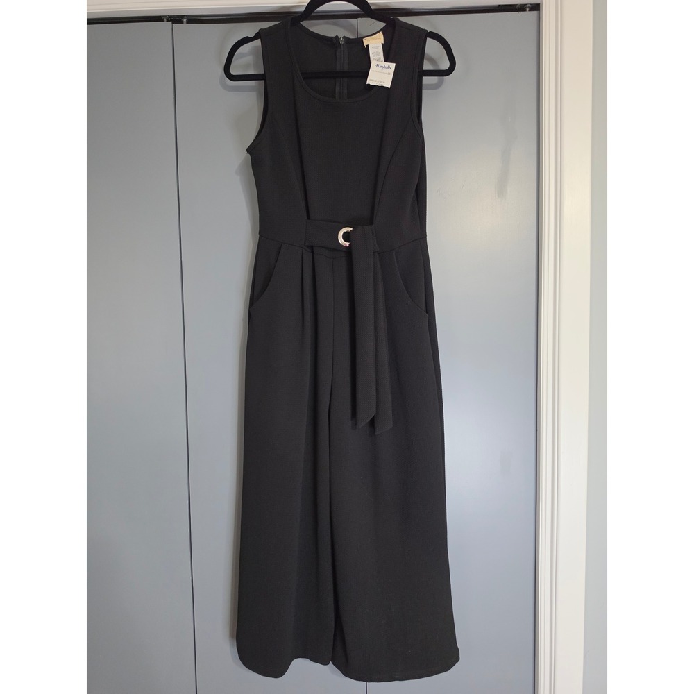 NWT Caution to the Wind Jumpsuit Medium Black Sleeveless Wide Leg Grommet Tie